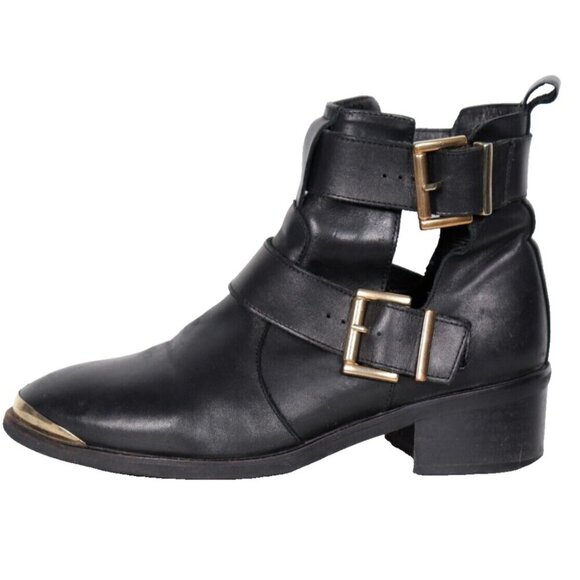 Kurt Geiger Women's US 9 Black Leather Saxon Cut Out Pull-On Strap Ankle Booties - Picture 7 of 7